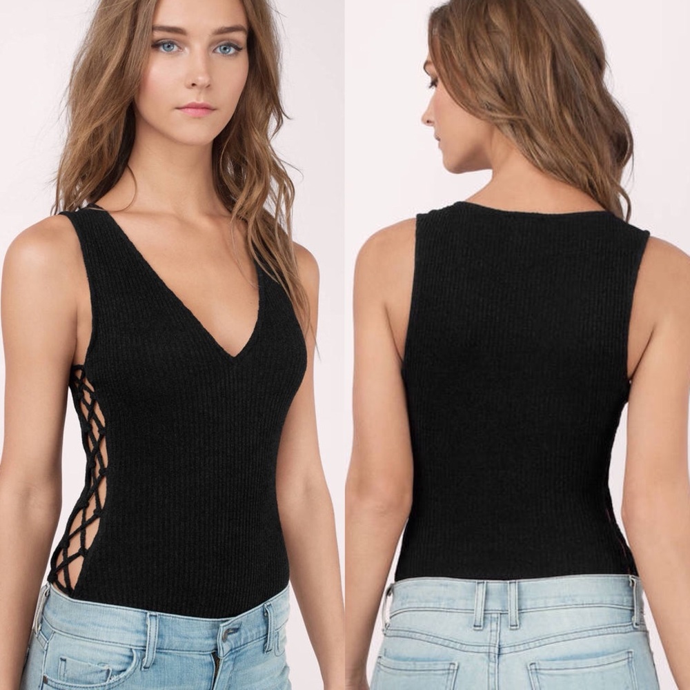 Tobi black knit lace-up bodysuit